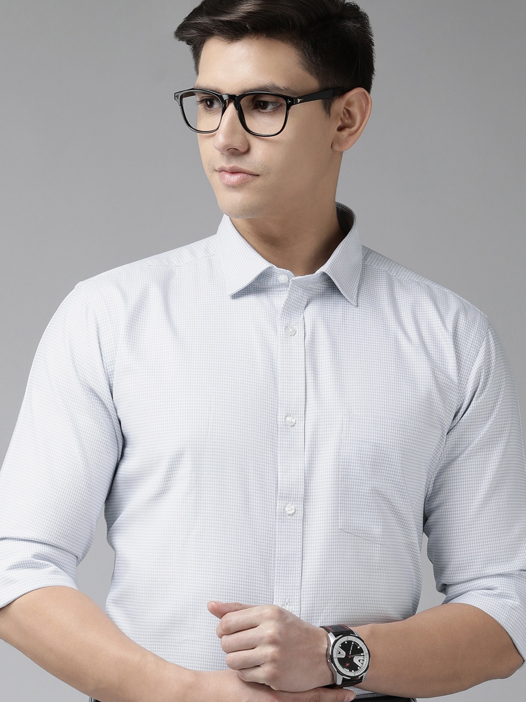 

Park Avenue Slim Fit Micro Checks Formal Shirt, Grey