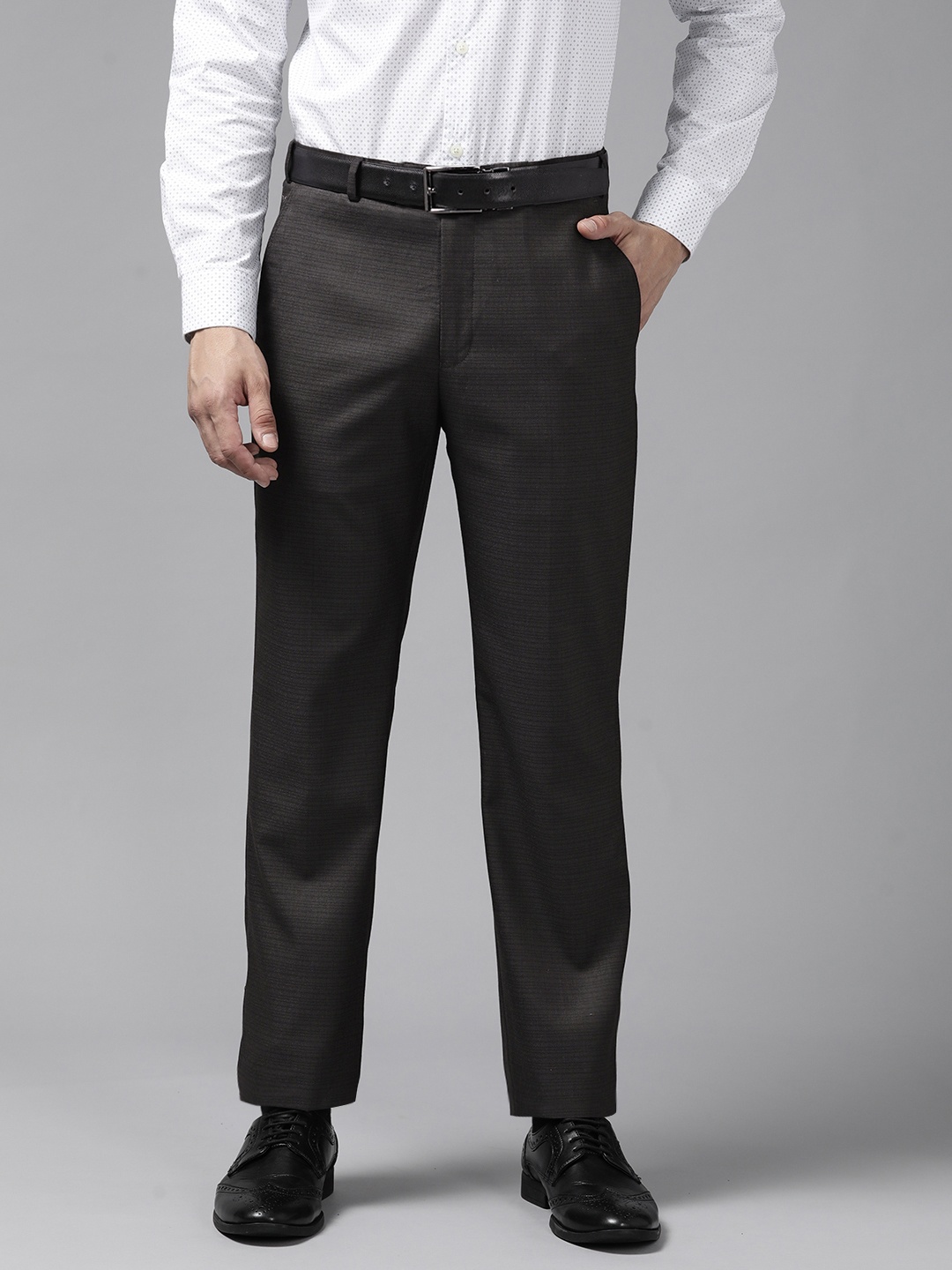

Park Avenue Men Charcoal Black Checked Smart Fit Formal Trousers