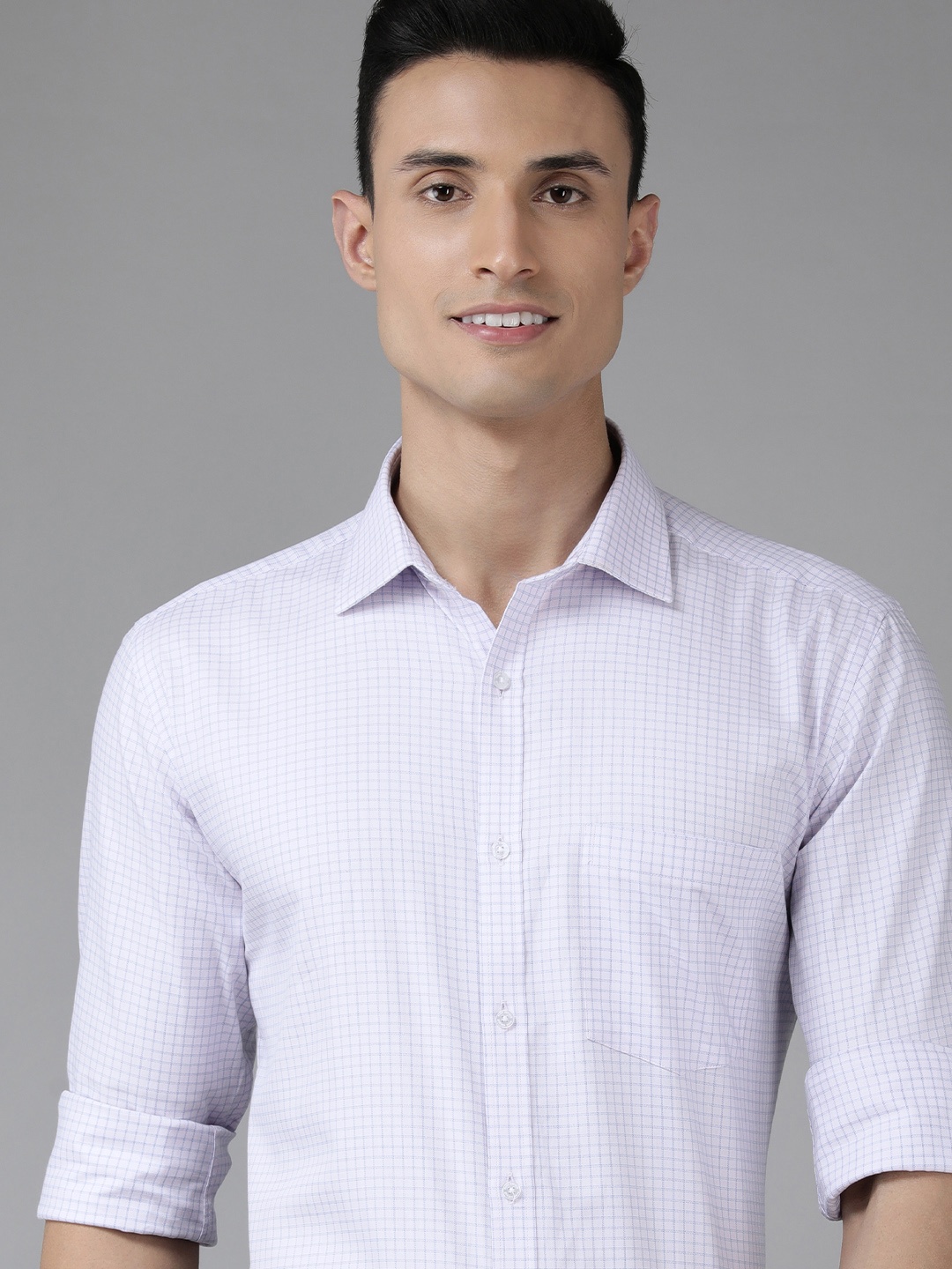 

Park Avenue Men White & Blue Slim Fit Grid Tattersall Checked Pure Cotton Formal Shirt