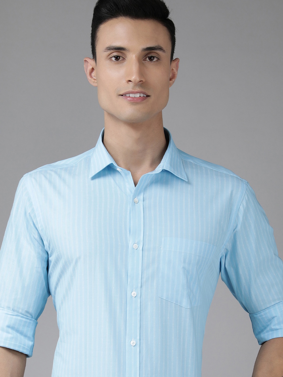 

Park Avenue Men Blue & White Slim Fit Striped Pure Cotton Formal Shirt
