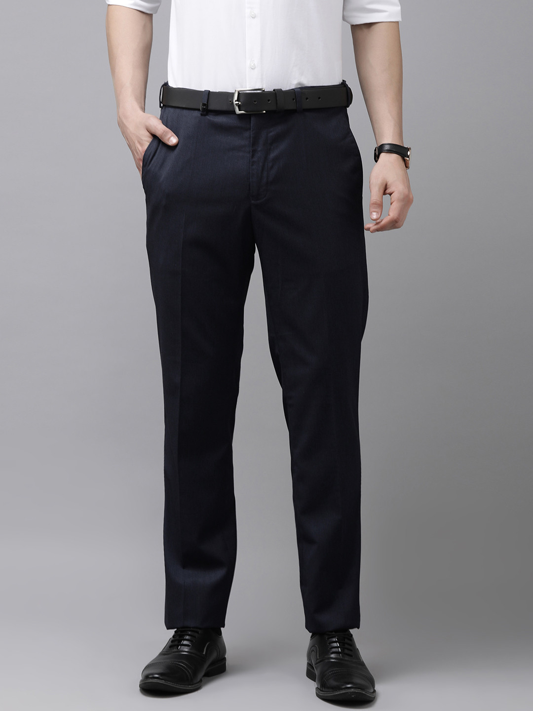 

Park Avenue Men Solid Formal Trousers, Blue
