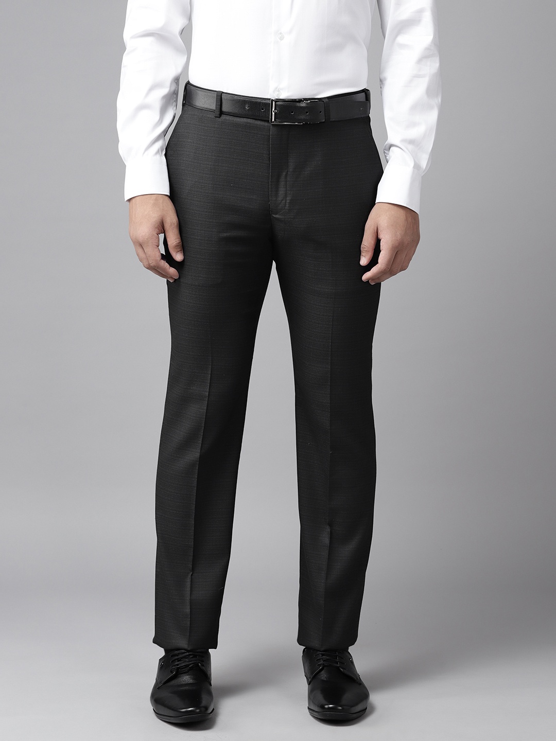 

Park Avenue Men Black Woven Formal Trousers