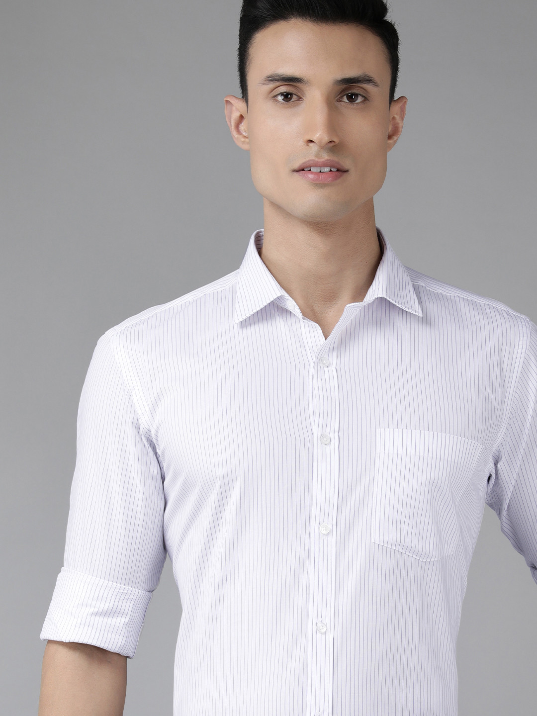 

Park Avenue Men White & Purple Slim Fit Pinstriped Pure Cotton Formal Shirt