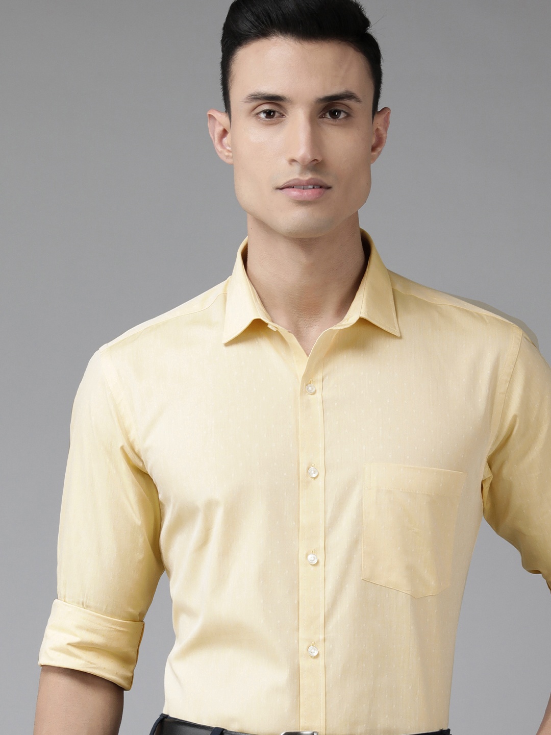 

Park Avenue Men Yellow Slim Fit Textured Pure Cotton Formal Shirt