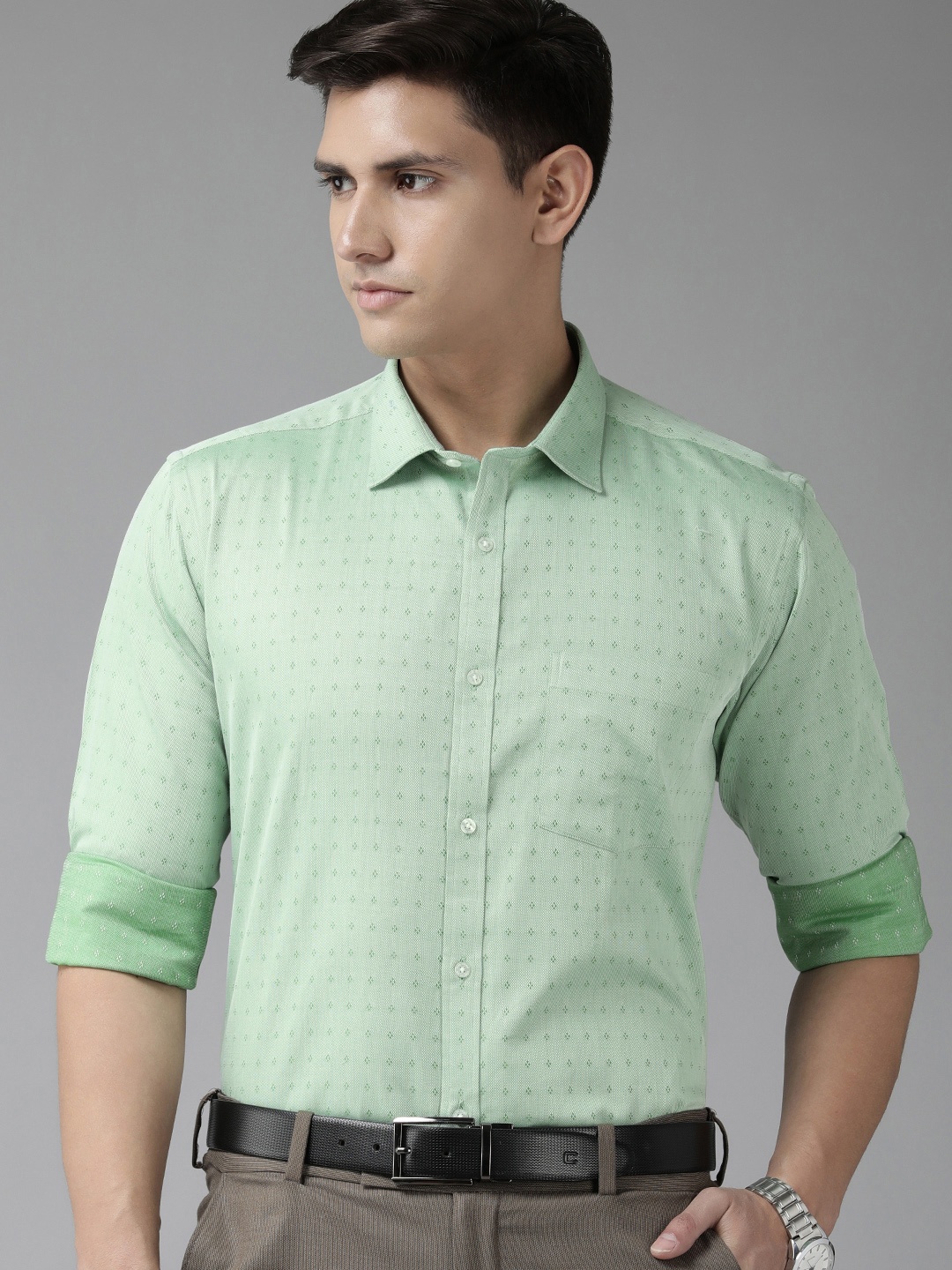 

Park Avenue Men Pure Cotton Slim Fit Printed Formal Shirt, Green