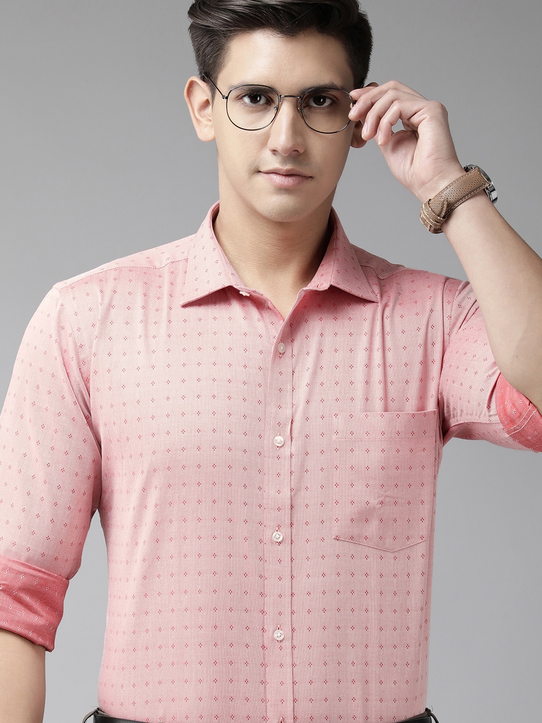 

Park Avenue Pure Cotton Self Design Textured Slim Fit Formal Shirt, Pink