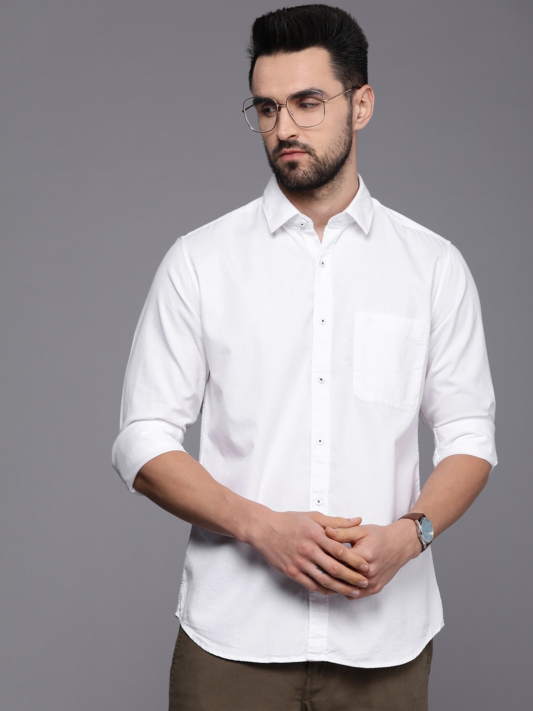 

Raymond Men White Solid Slim Fit Pure Cotton Casual Shirt