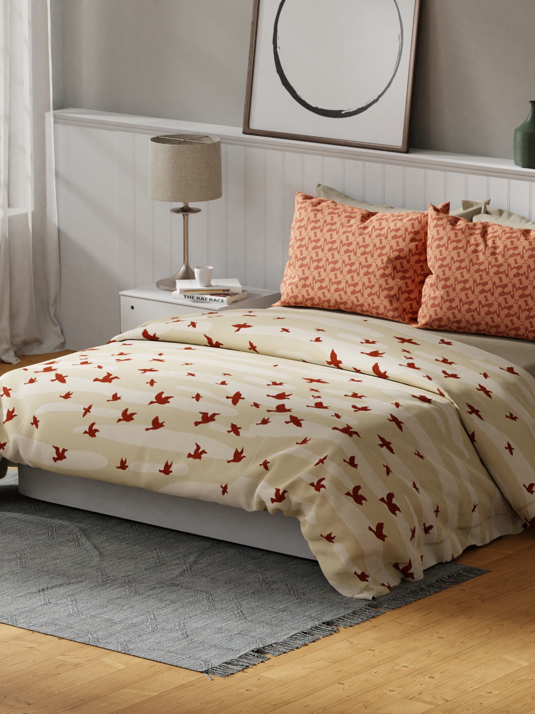 

United Colors of Benetton Beige & Rust King Bedsheet with 2 Pillow Covers