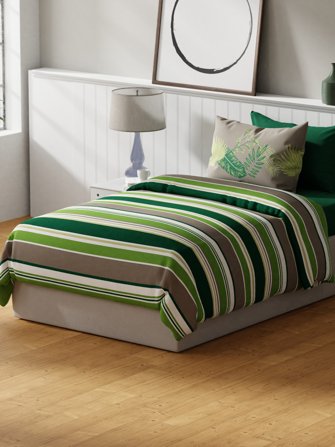 

United Colors of Benetton Striped Safari Pure Cotton Single Bedsheet with 1 Pillow Cover, Green