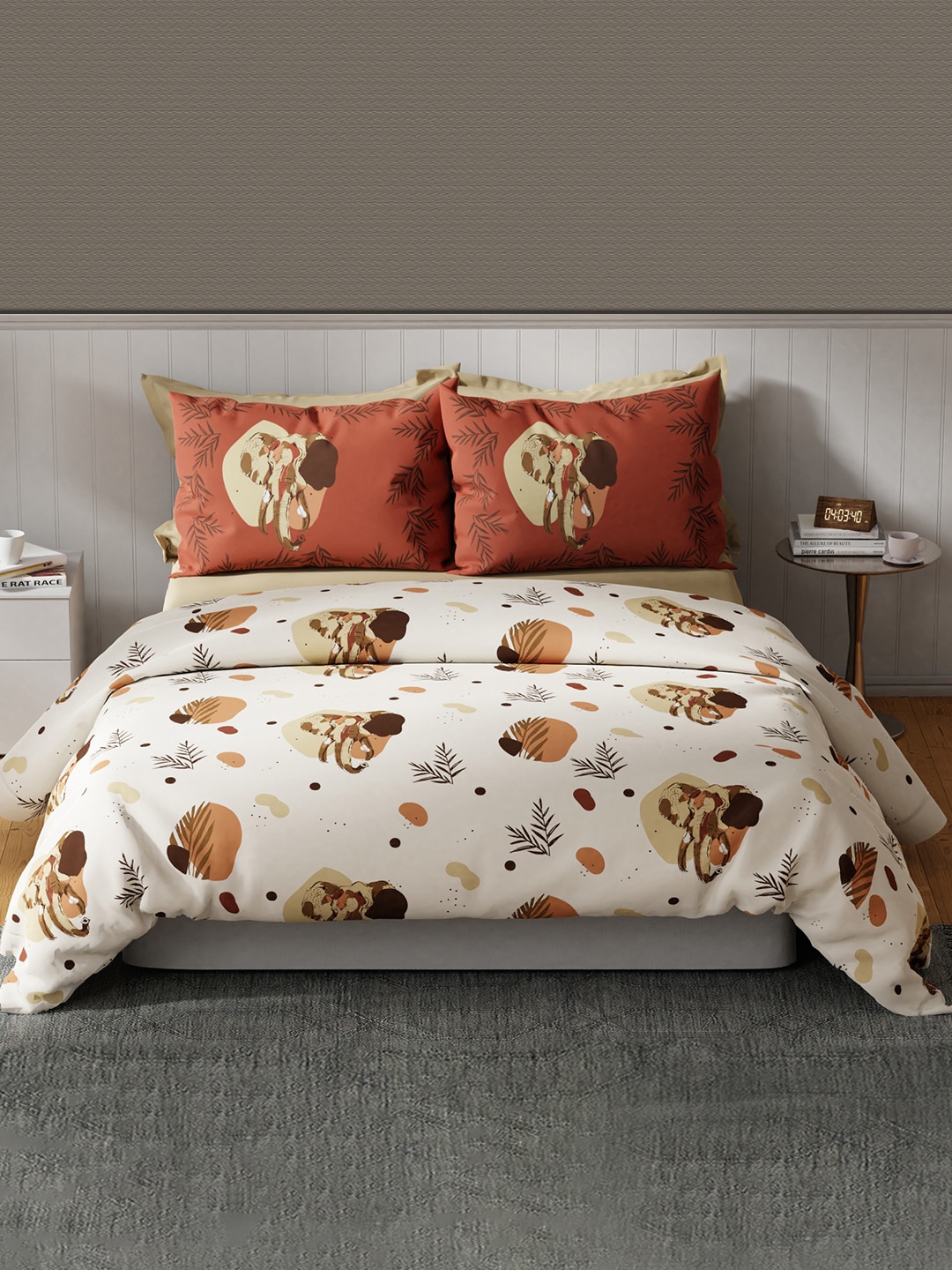 

United Colors of Benetton Safari Pure Cotton King Bedsheet with 2 Pillow Covers, Brown