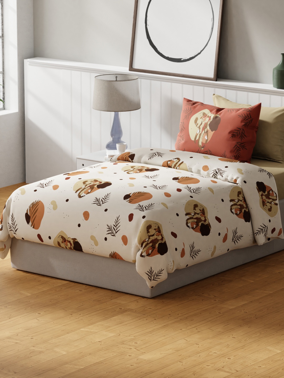 

United Colors of Benetton Brown & Cream Pure Cotton Single Bedsheet with 1 Pillow Cover