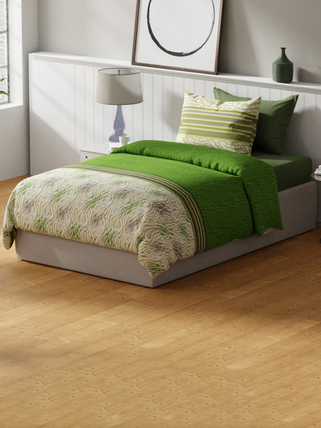 United Colors of Benetton Safari Pure Cotton Single Bedsheet with 1 Pillow Cover, Green