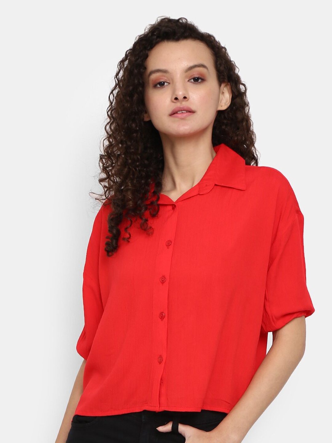 

V-Mart Women Red Solid Casual Shirt