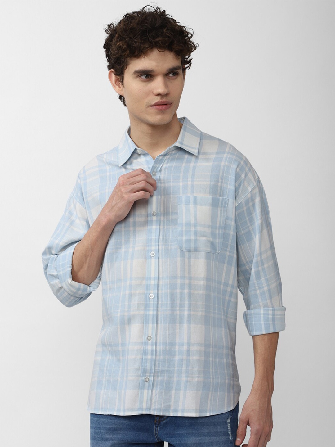 

FOREVER 21 Men Blue Tartan Checked Casual Shirt