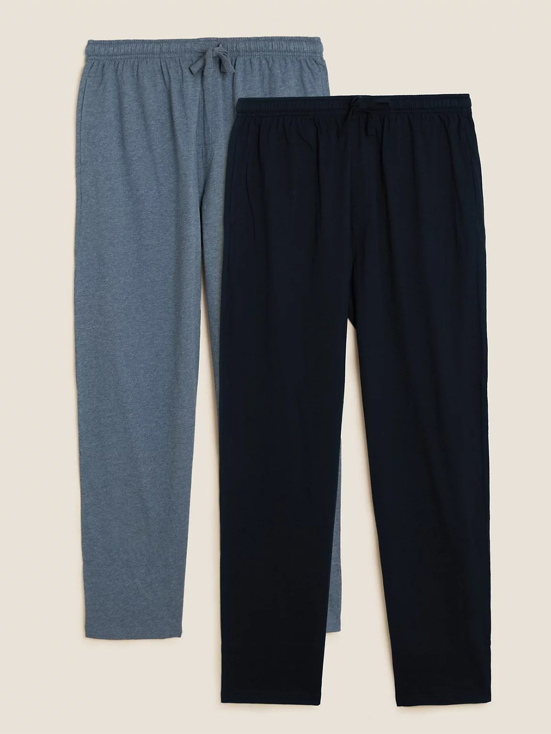

Marks & Spencer Men Pack Of 2 Blue & Grey Solid Cotton Lounge Pants, Navy blue
