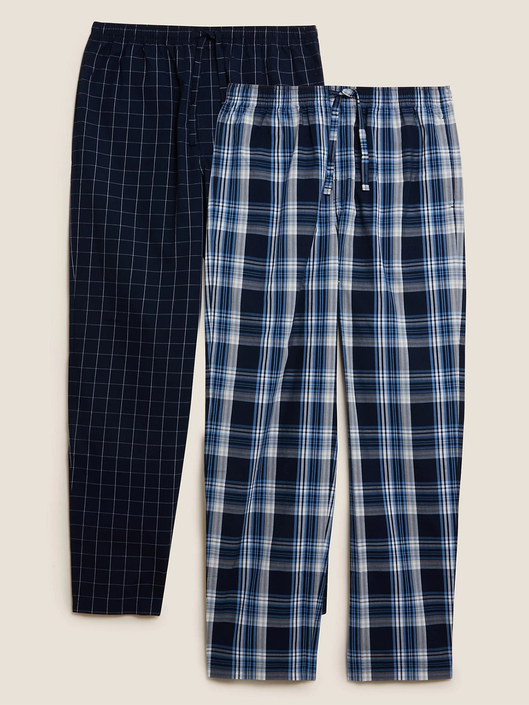 

Marks & Spencer Men Blue & Navy Blue Set Of 2 Checked Pure Cotton Lounge Pants