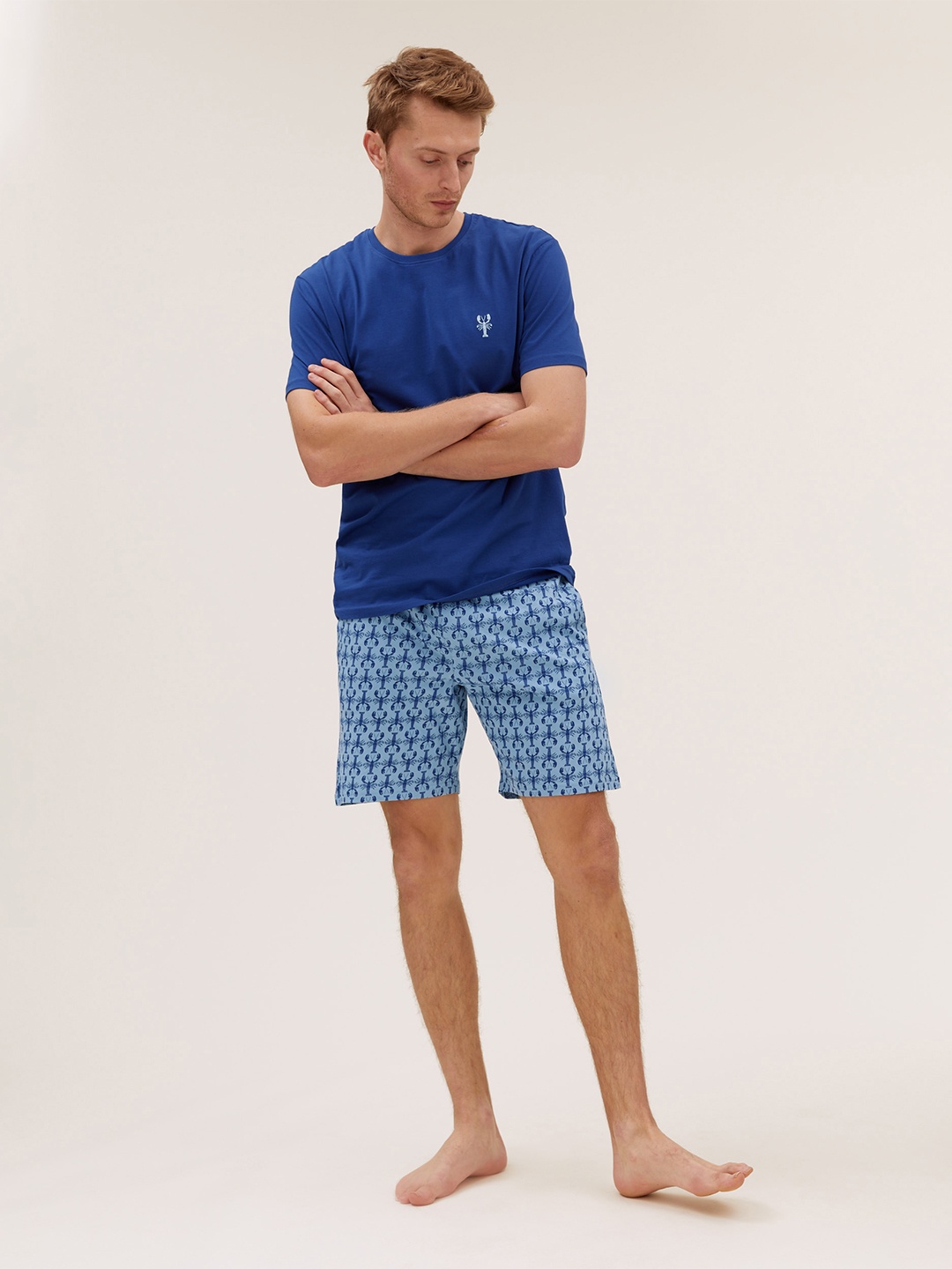 

Marks & Spencer Men Printed Pure Cotton Lounge Shorts, Blue