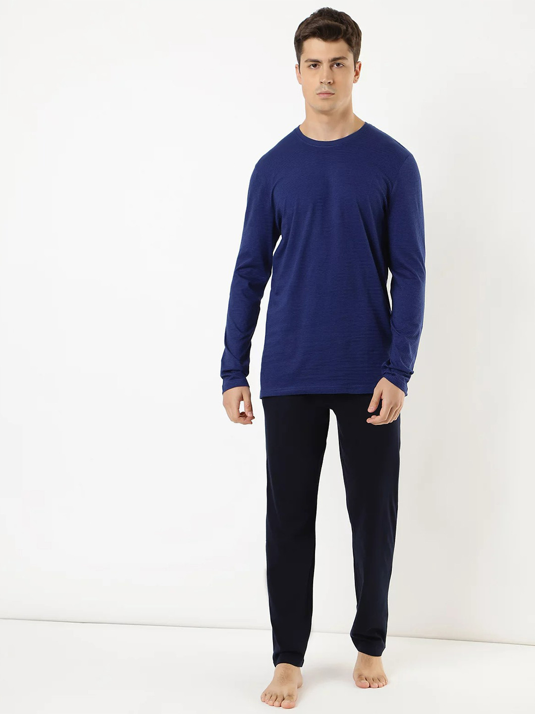 

Marks & Spencer Men Blue & Navy Blue Striped Night suit