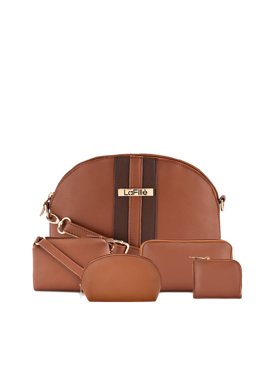 

LaFille Women Pack of 5 Tan PU Structured Bag Combo