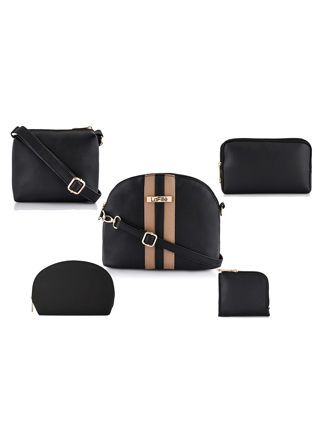 

LaFille Women Pack of 5 Black PU Structured Bag Combo