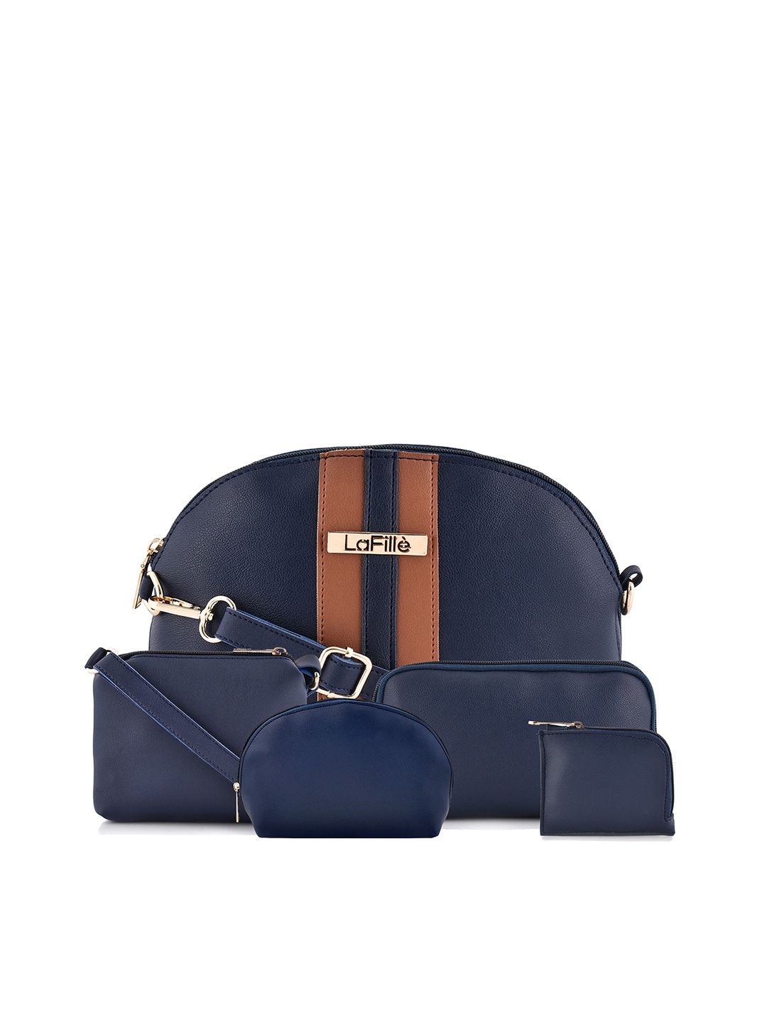 

LaFille Women Pack of 5 Navy Blue PU Structured Bag Combo
