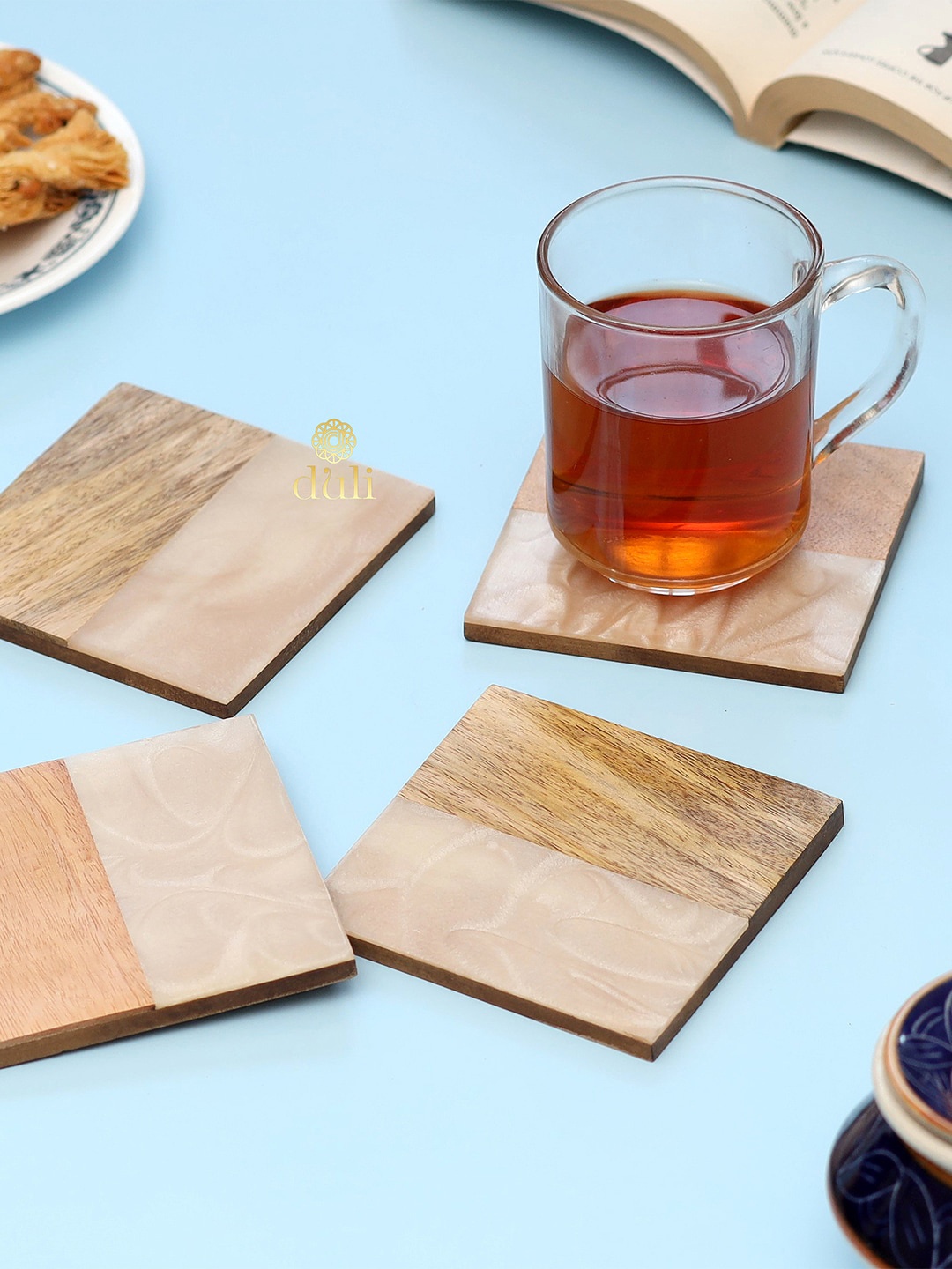 

DULI Set Of 4 Cream-Colored Solid Square Coasters