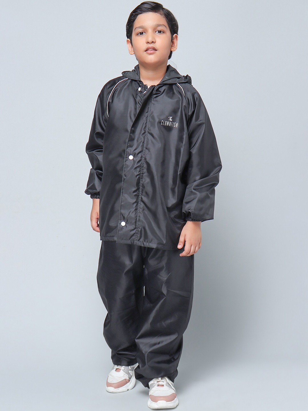 THE CLOWNFISH Kids Duke Black Solid Double-Layered Rain Jacket