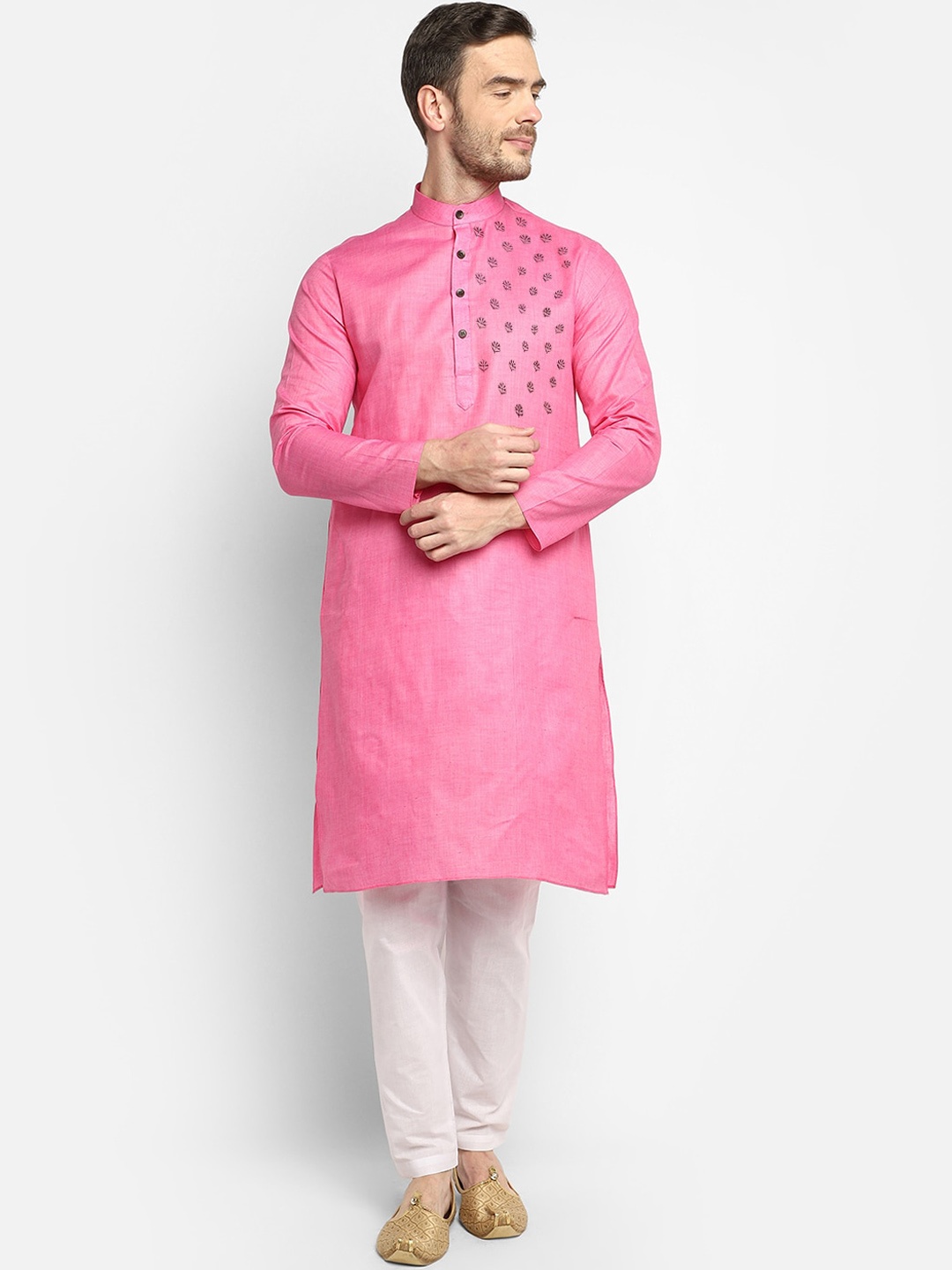 

DEVOILER Men Pink Cotton Solid Kurta