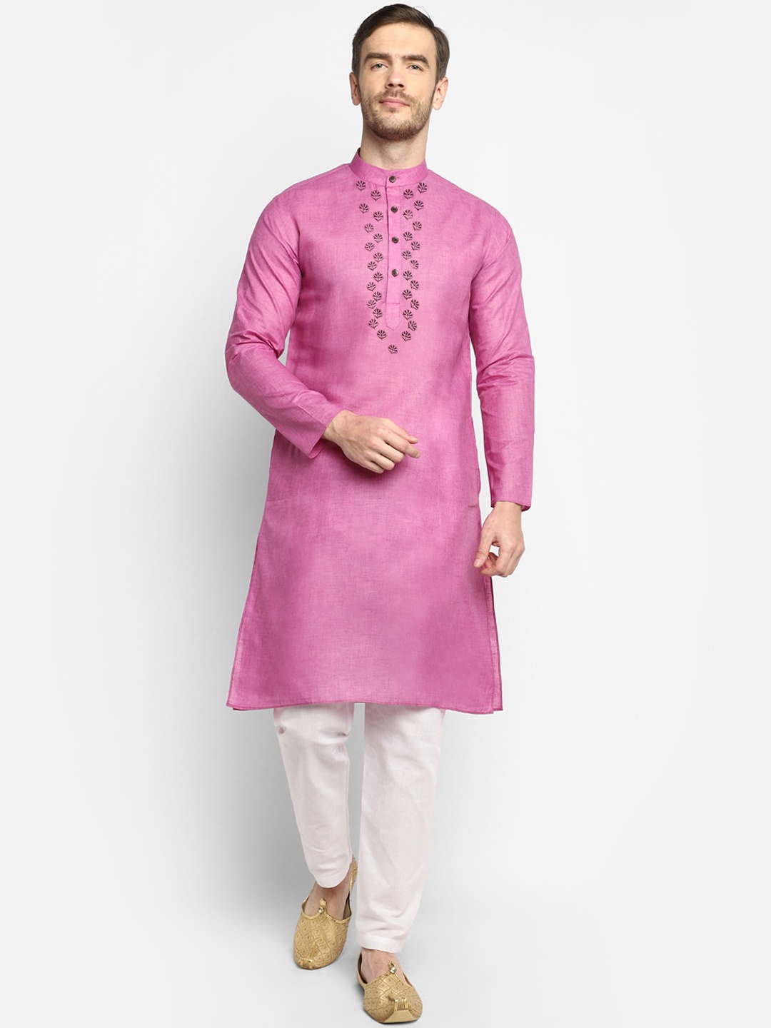 

DEVOILER Men Purple Yoke Design Kurta
