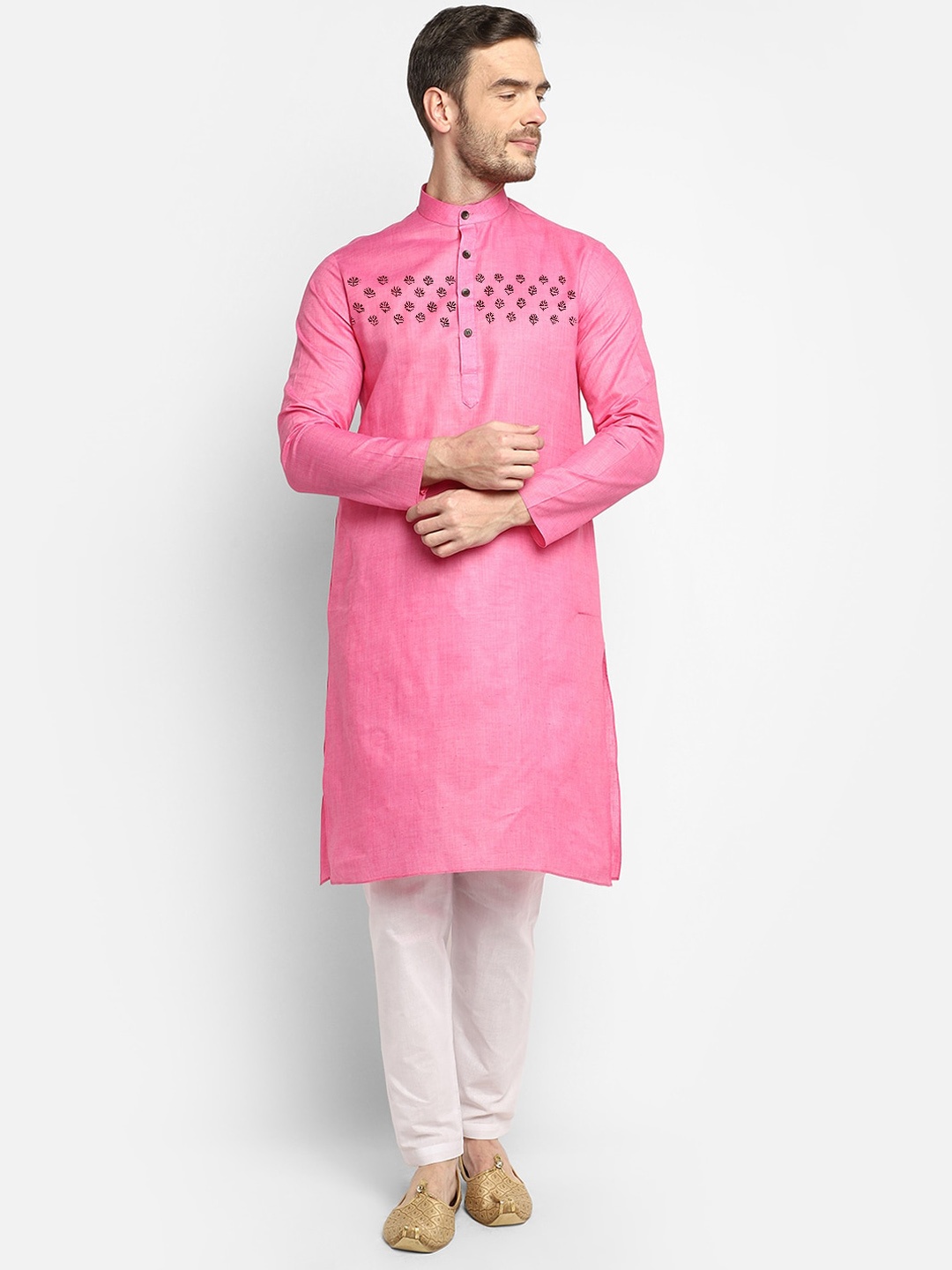 

DEVOILER Men Pink Floral Kurta