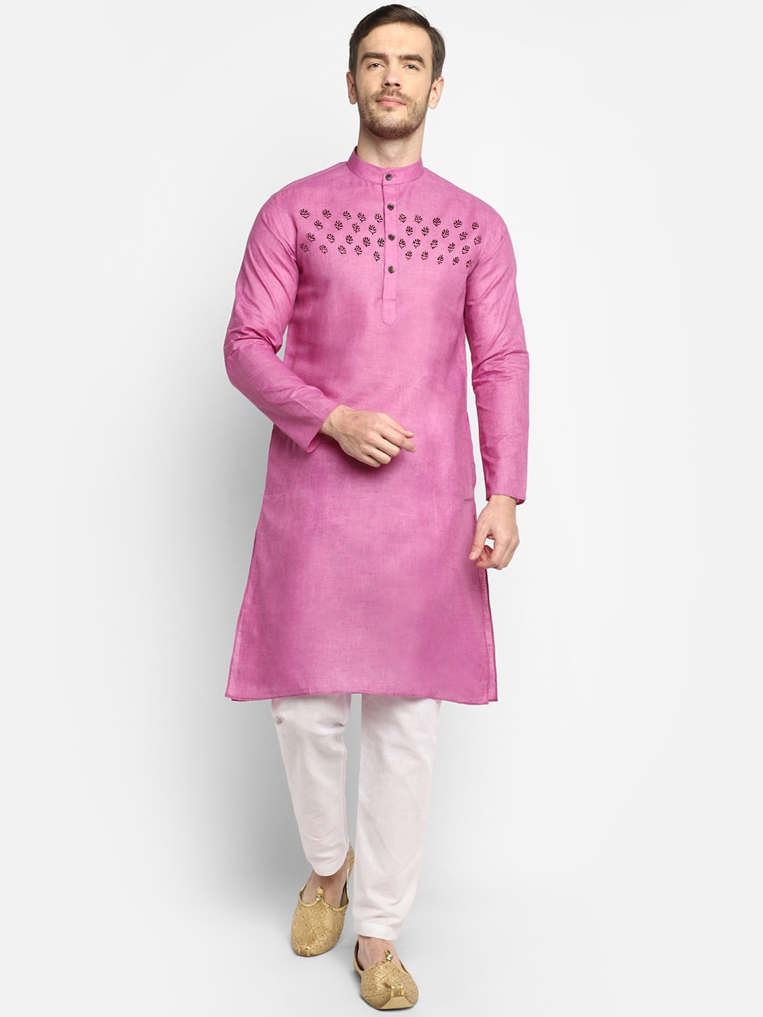 DEVOILER Men Purple Floral Printed Kurta