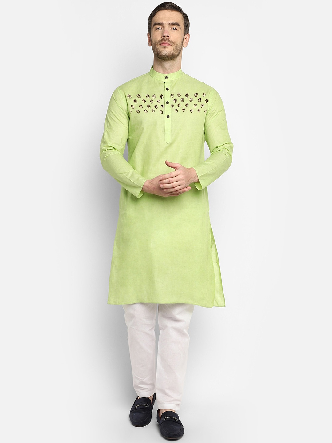 

DEVOILER Men Lime Green Ethnic Motifs Printed Kurta