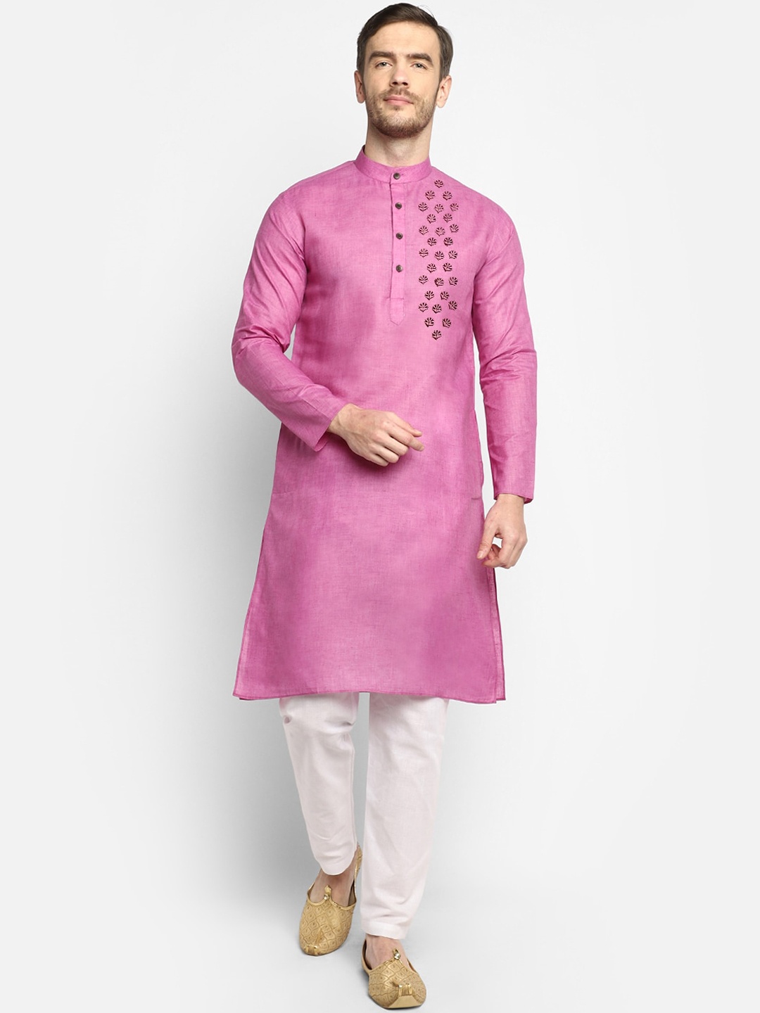 

DEVOILER Men Purple & Maroon Floral Printed Kurta