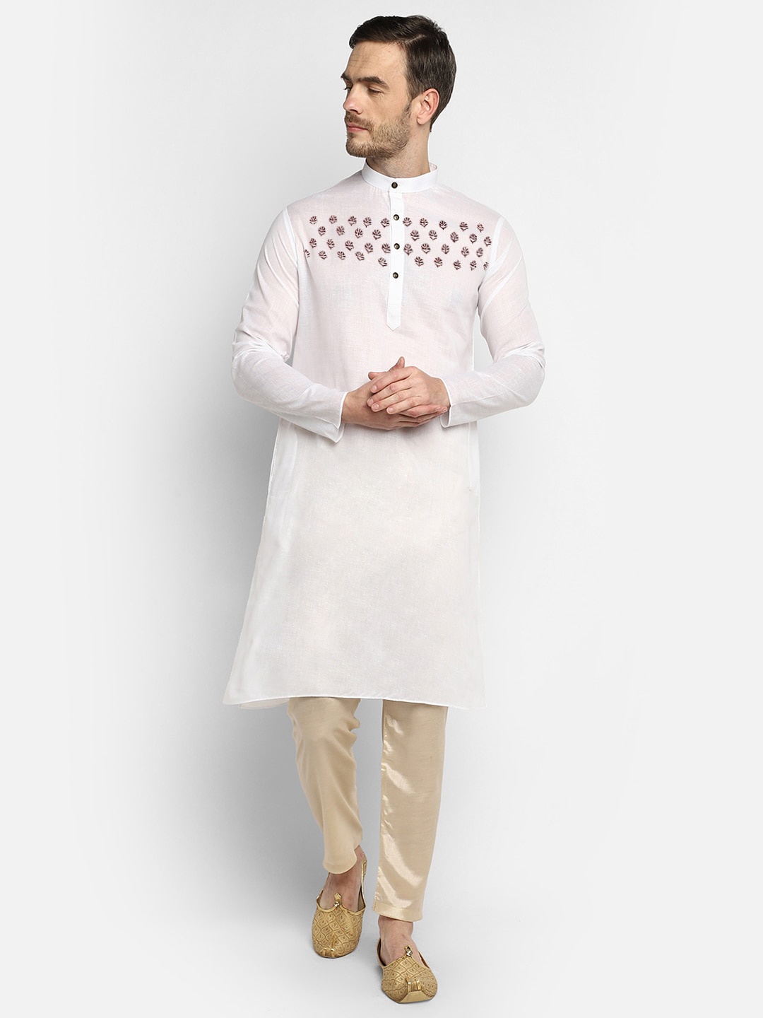 

DEVOILER Men Embroidered Thread Work White Romance Kurta