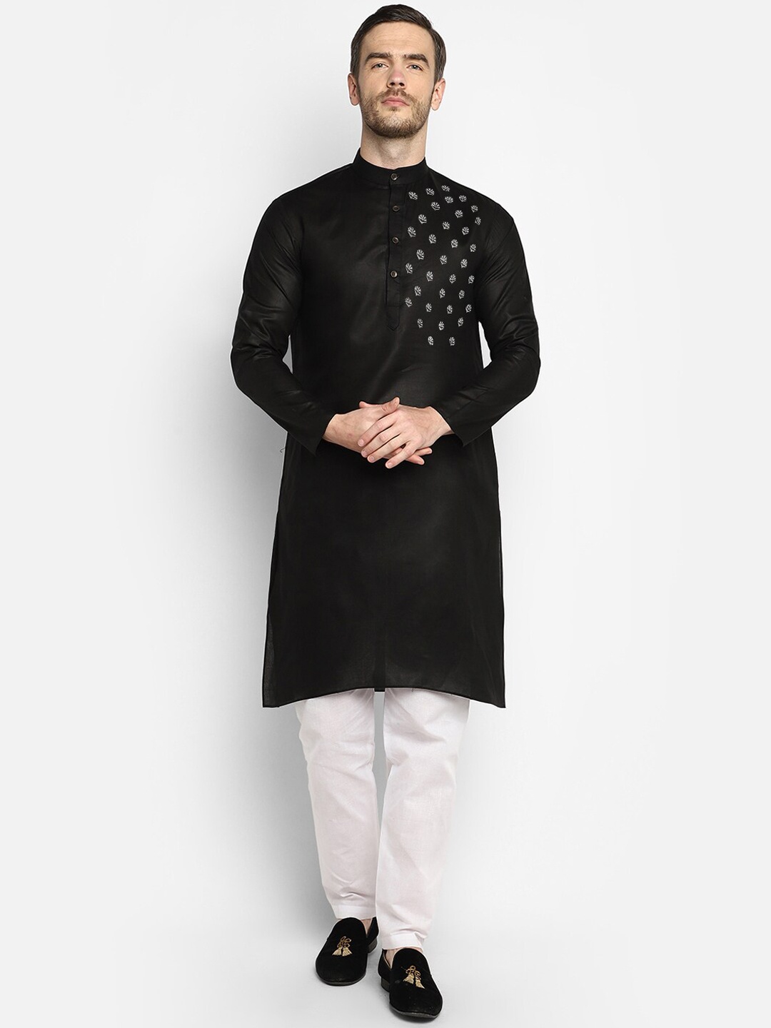 

DEVOILER Men Black Ethnic Motifs Printed Kurta