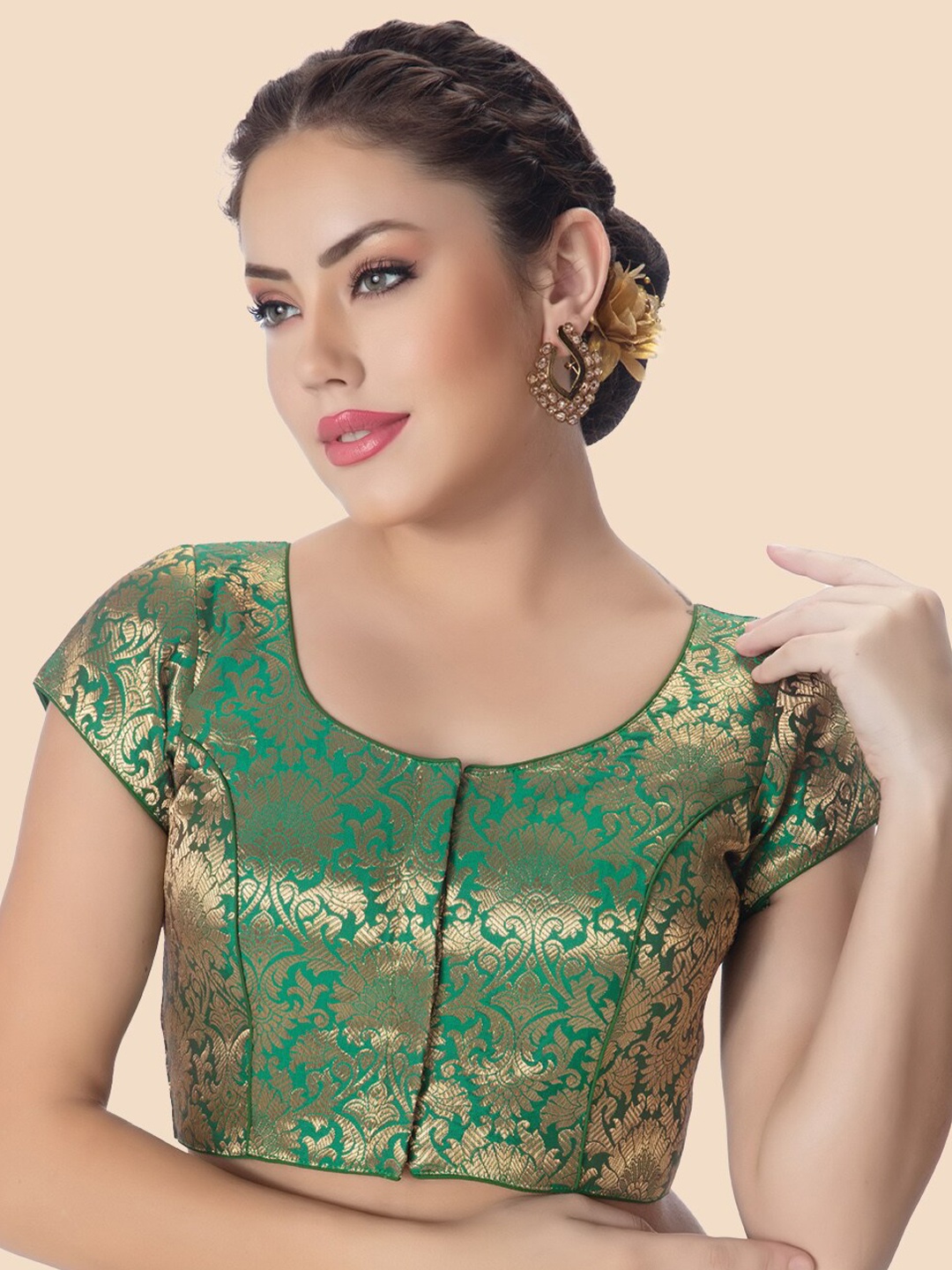 

neckbook Woven Design Saree Blouse, Green