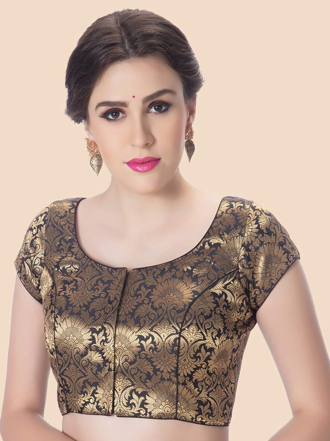 neckbook Black & Gold Woven Design Saree Blouse