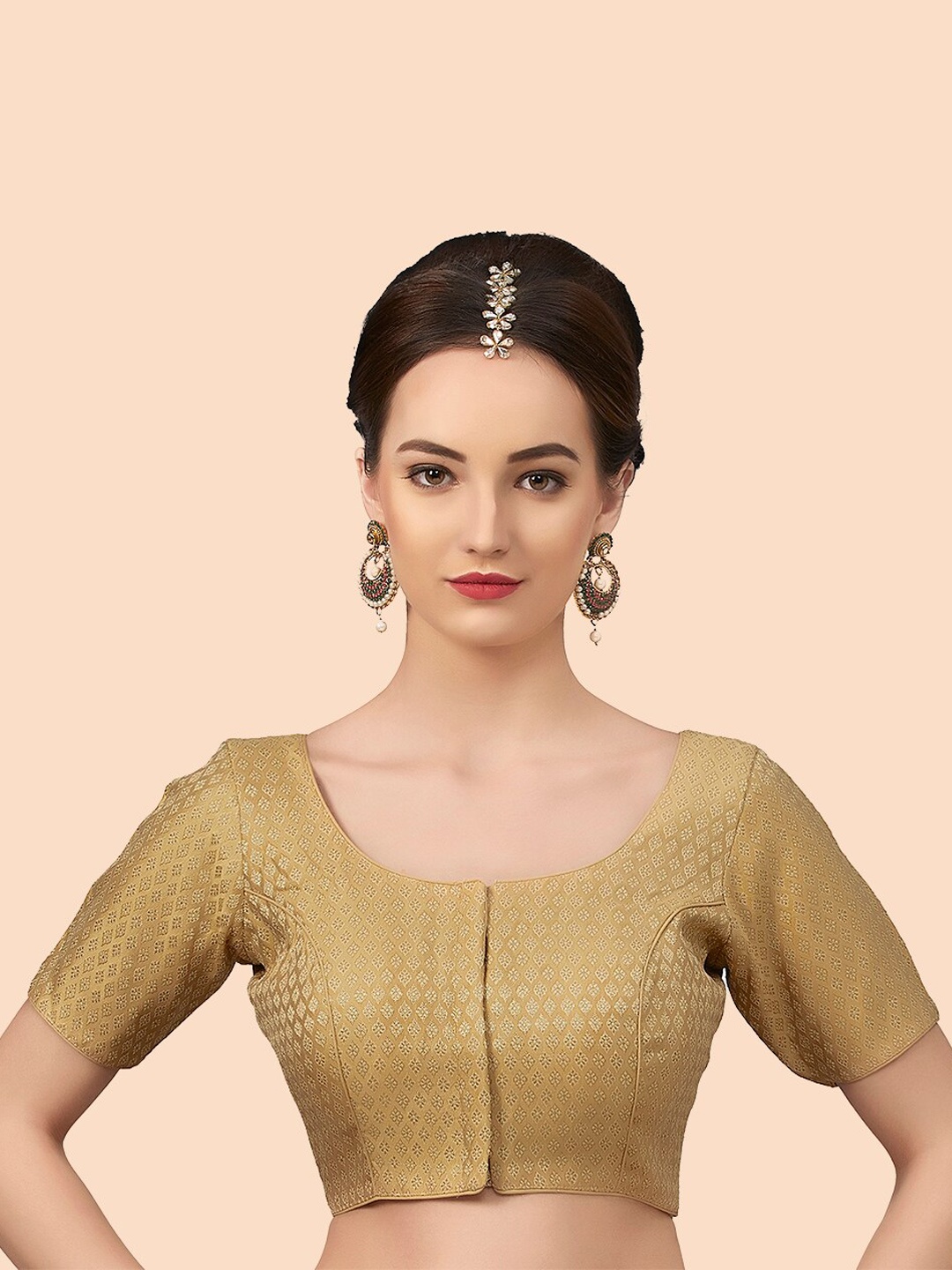 

neckbook Golden Woven Design Saree Blouse, Gold