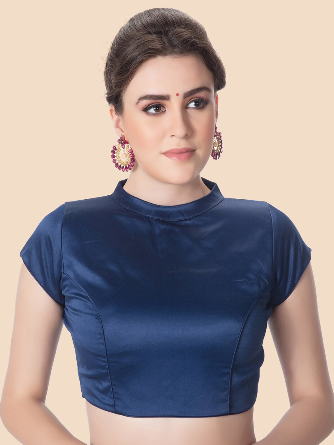 

neckbook Navy Blue Solid Saree Blouse