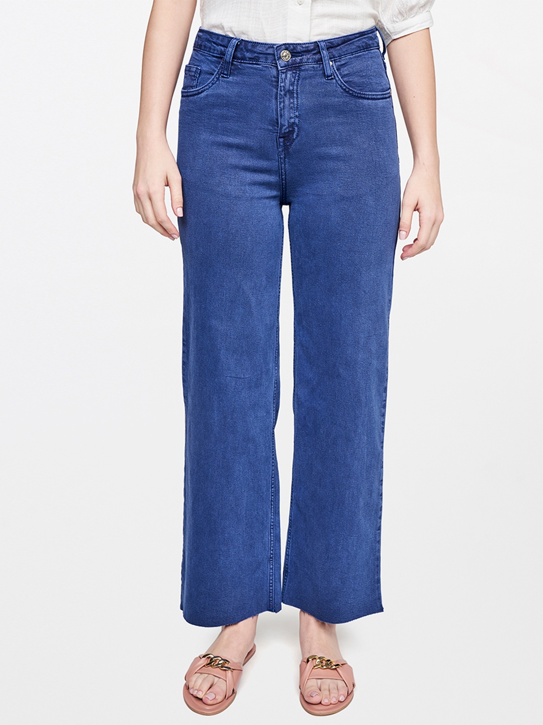 

AND Women Blue Solid Casual High-Rise Jeans