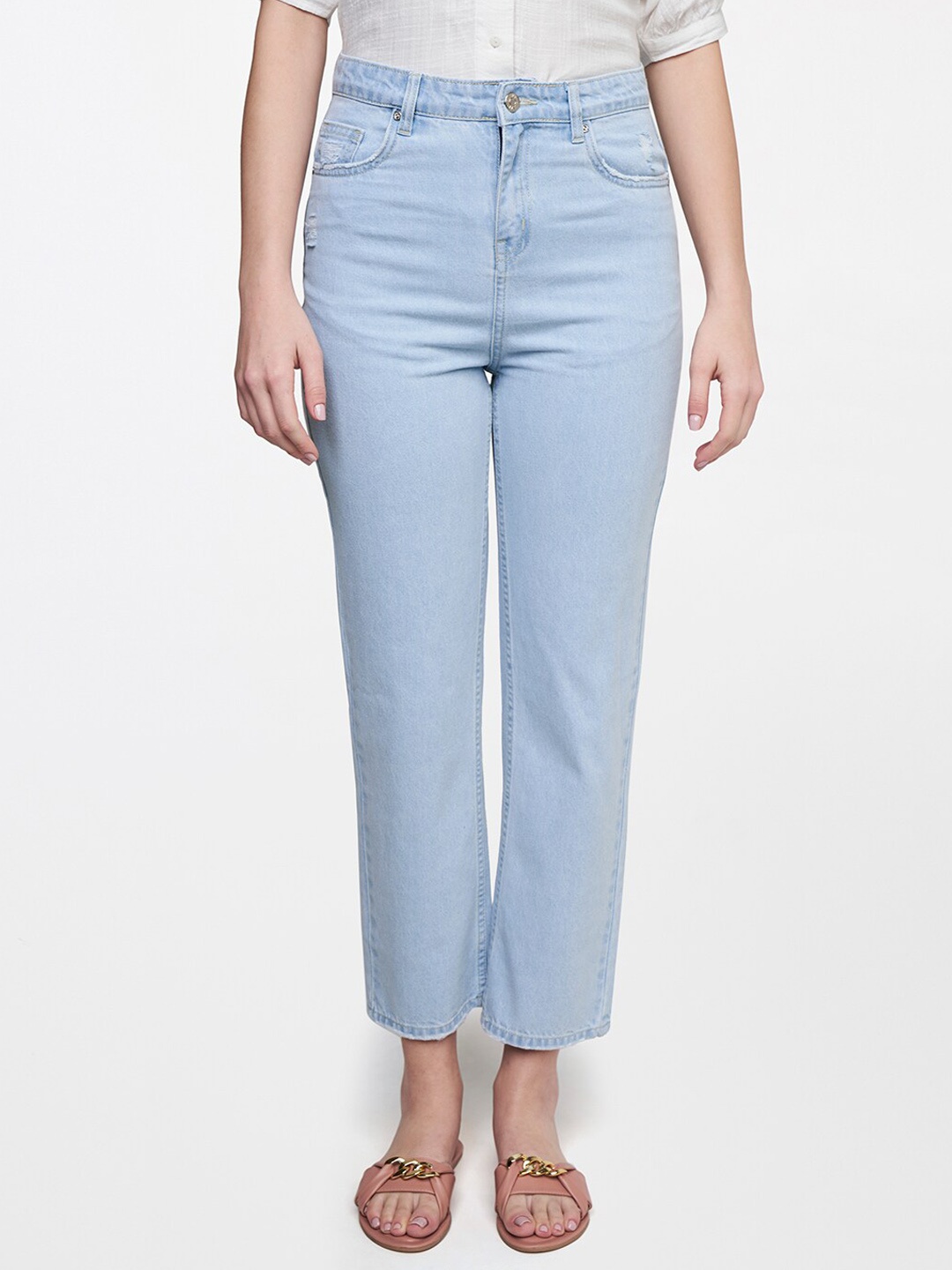 

AND Women Blue Pure Cotton High-Rise Light Fade Jeans