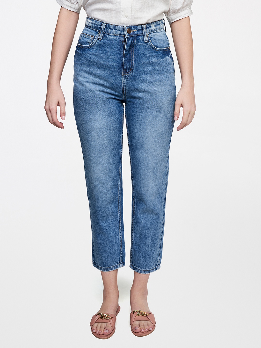 

AND Women Blue High-Rise Clean Look Heavy Fade Jeans