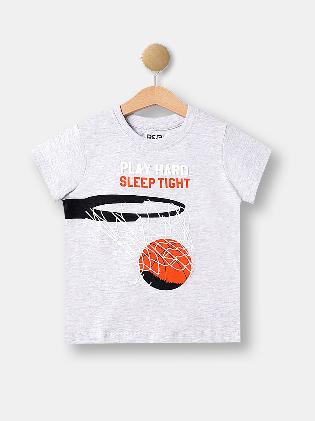 

R&B Boys Grey & Orange Printed T-shirt