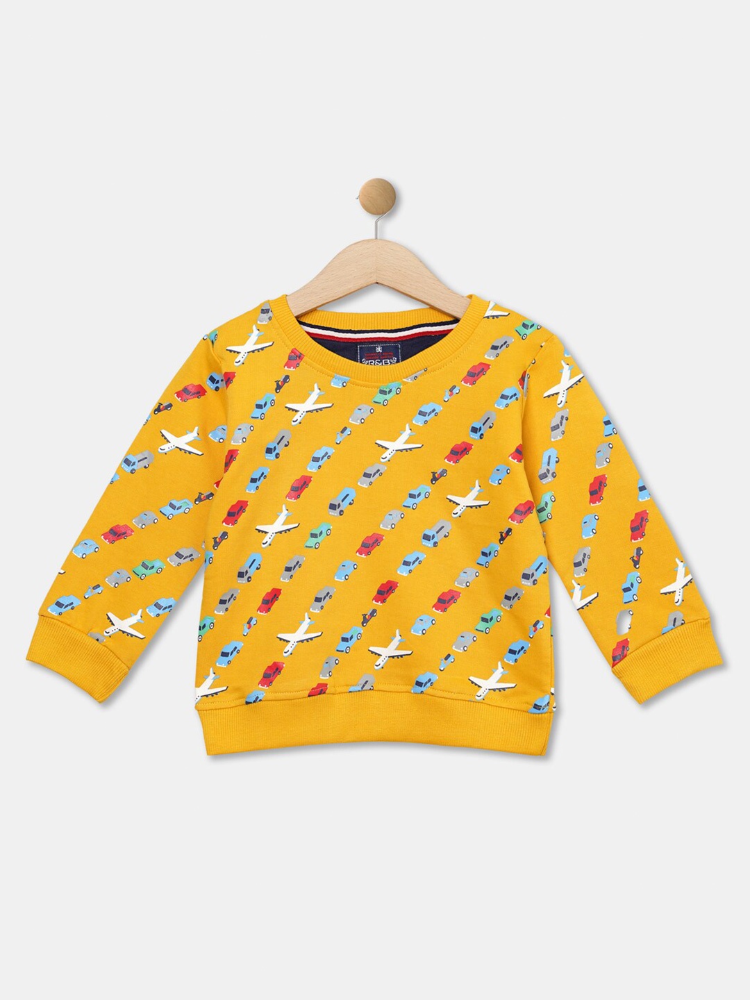 

R&B Boys Yellow Cotton Printed Sweatshirt