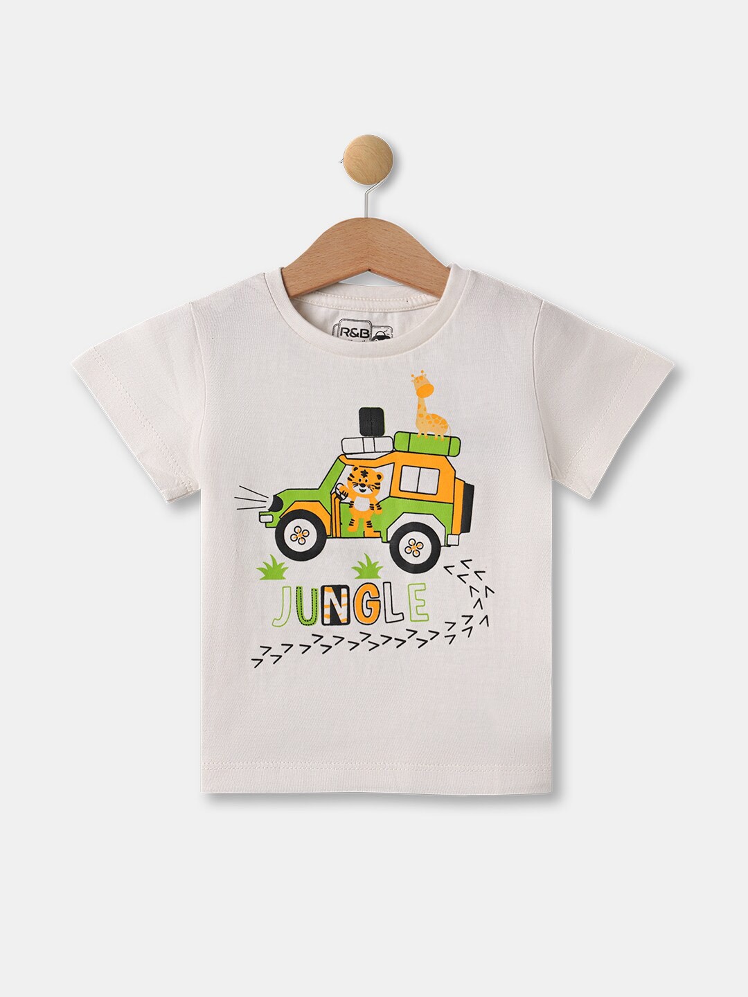 

R&B Boys White Printed Cotton T-shirt