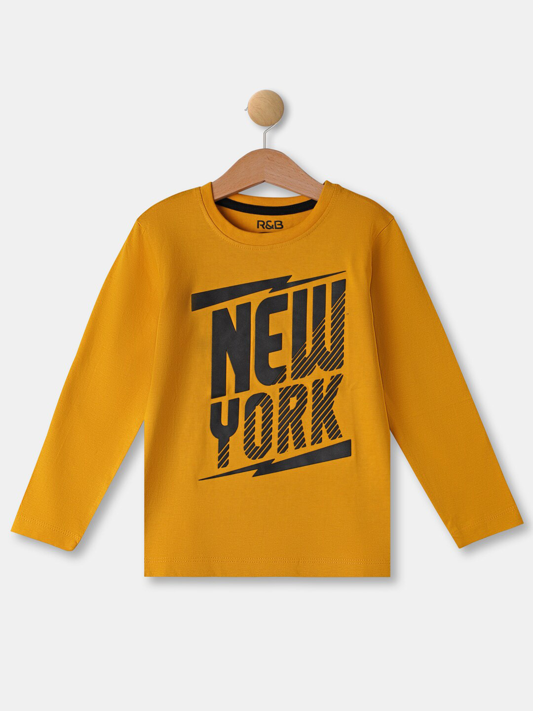 

R&B Boys Mustard Yellow Typography Printed T-shirt