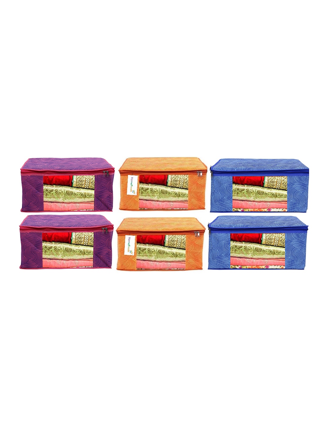 Home Fresh Set Of 6 Solid Saree Organisers, Blue