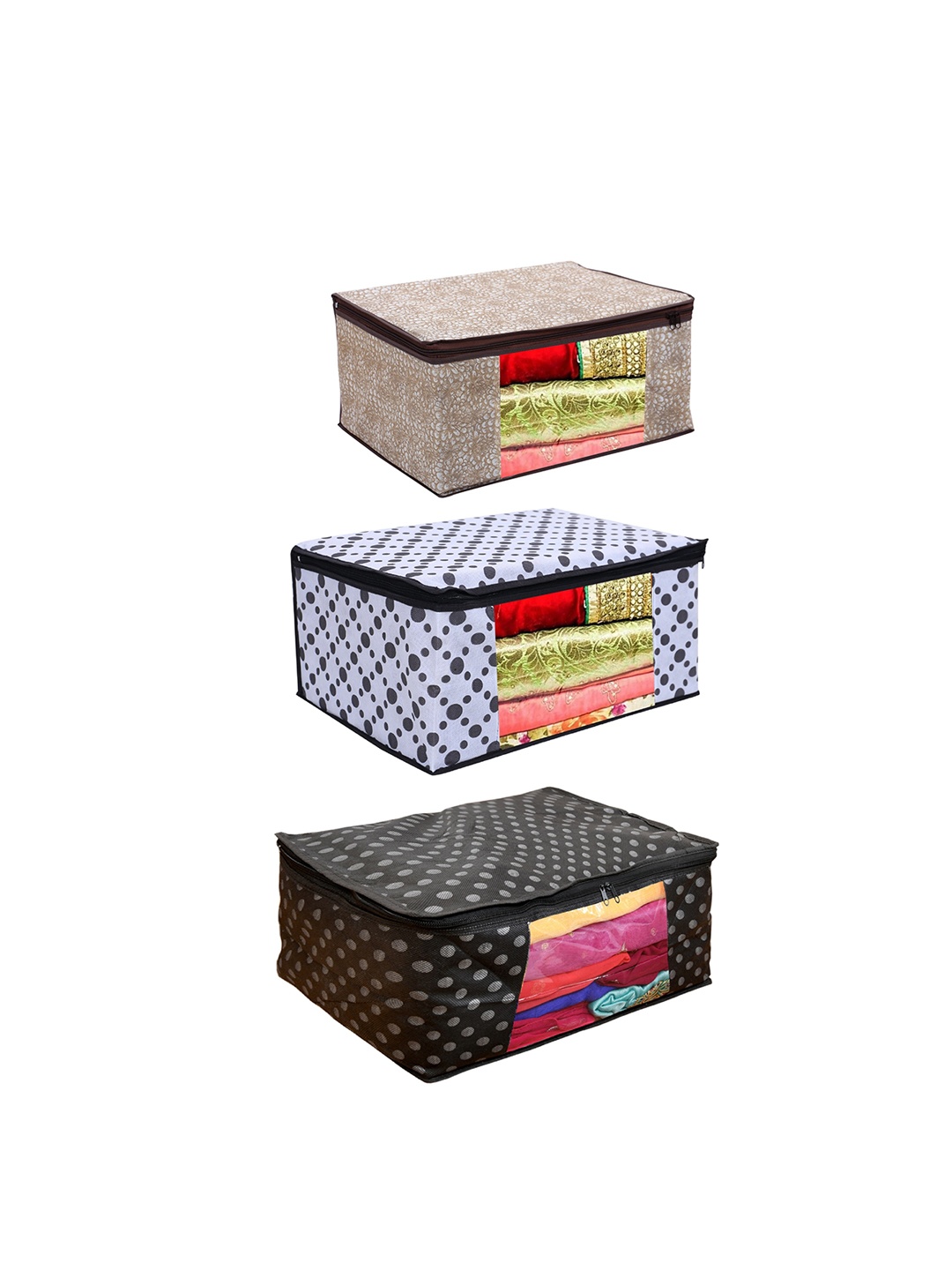 Home Fresh Set Of 3 Printed Saree Organisers, Brown