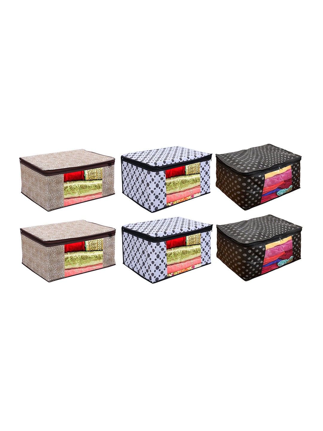 Home Fresh Set Of 6 Printed Saree Organisers, Brown