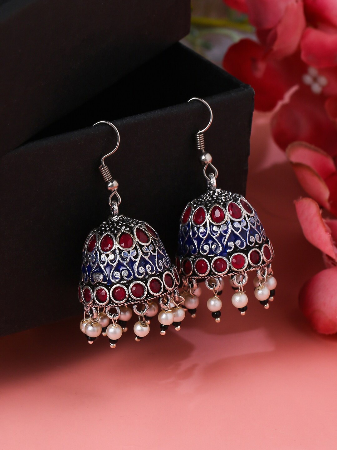 

VIRAASI Silver-Toned Contemporary Jhumkas Earrings